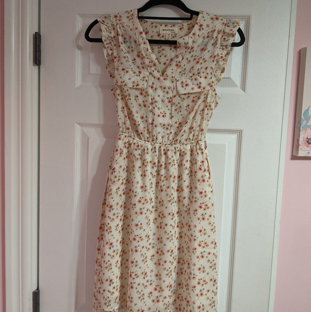 Monteau Beige Pink Floral Dress